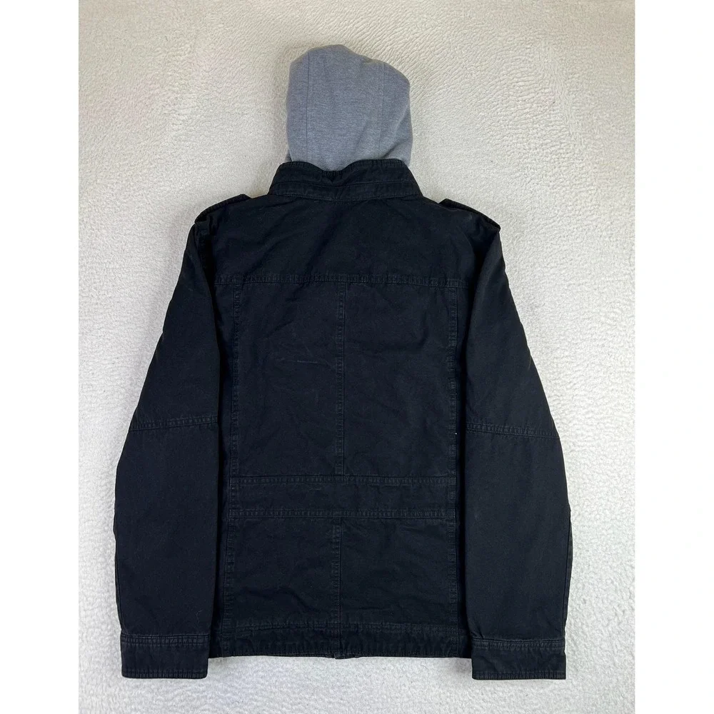Levis Jacket Mens Large Black Canvas Military Hooded Sherpa Lined Full Zip